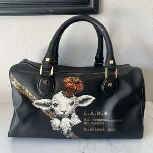 L.A.M.B. Gwen Stefani Crowned Lamb Leather Satchel Top Handle Bag Black